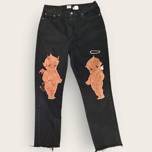 Calvin Klein Womens Jeans| Sz 12 |Black | Artistic Design Devil/Angel | Straight